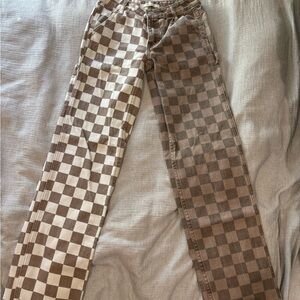 PacSun Checkerboard Panel Jeans - Brown & Cream